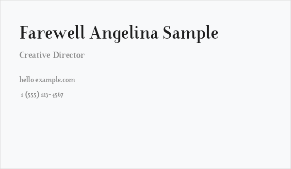 Farewell Angelina Sample Business Card
