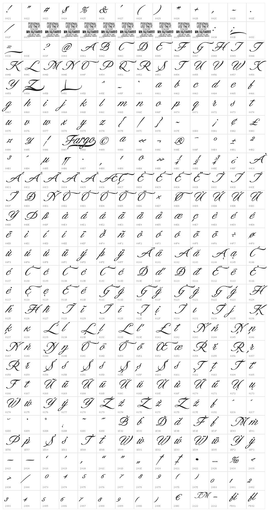FargoItalicPERSONALUSE Character Map