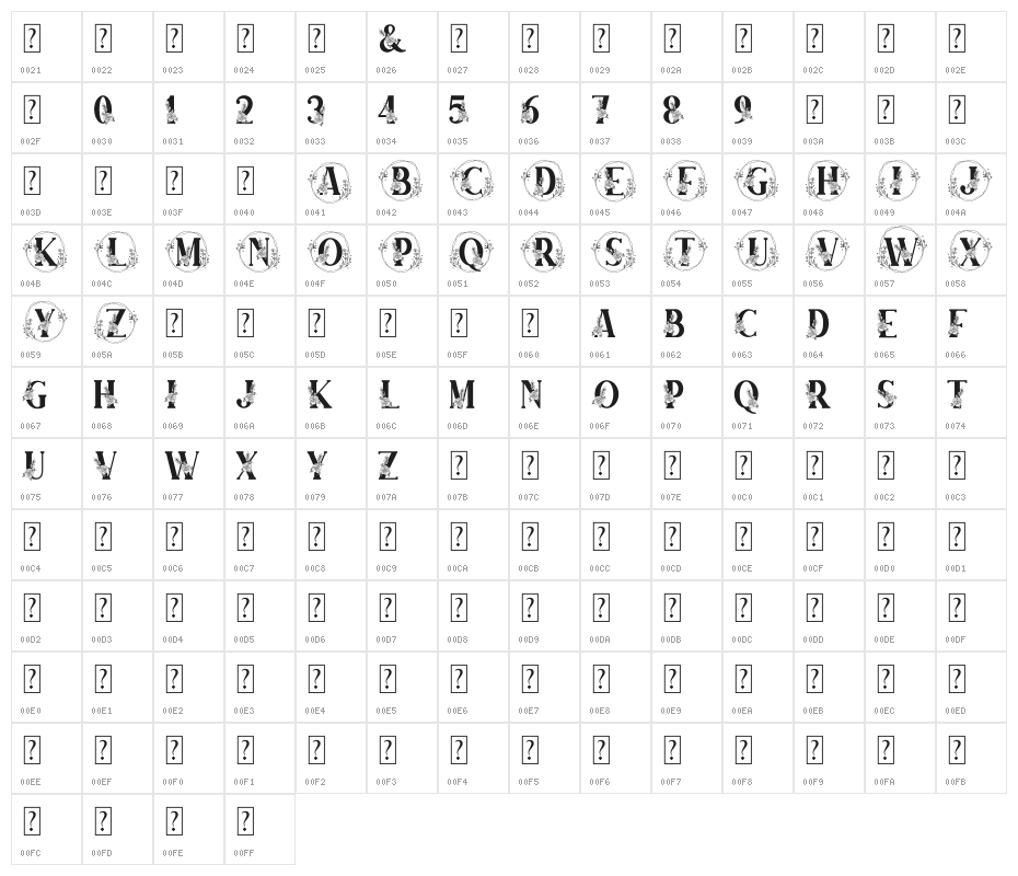 Farmhouse Monogram Character Map