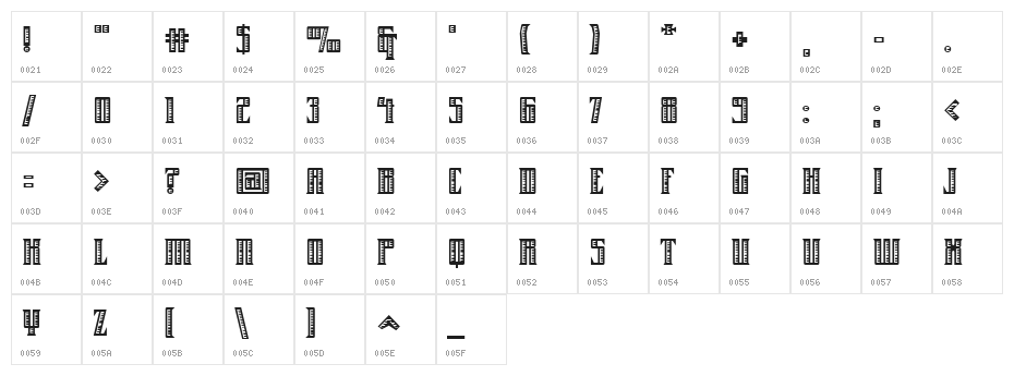 Farrier ICG Shaded Character Map