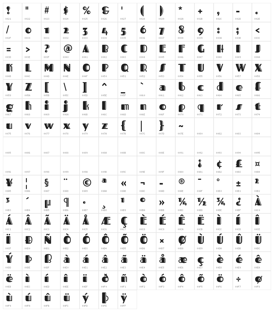 Fascinate Inline Character Map