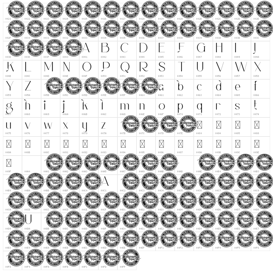 Fashionable T Demo Character Map