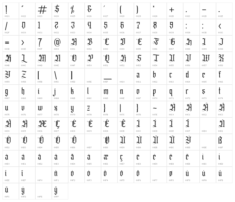 Fasigeko Regular Character Map