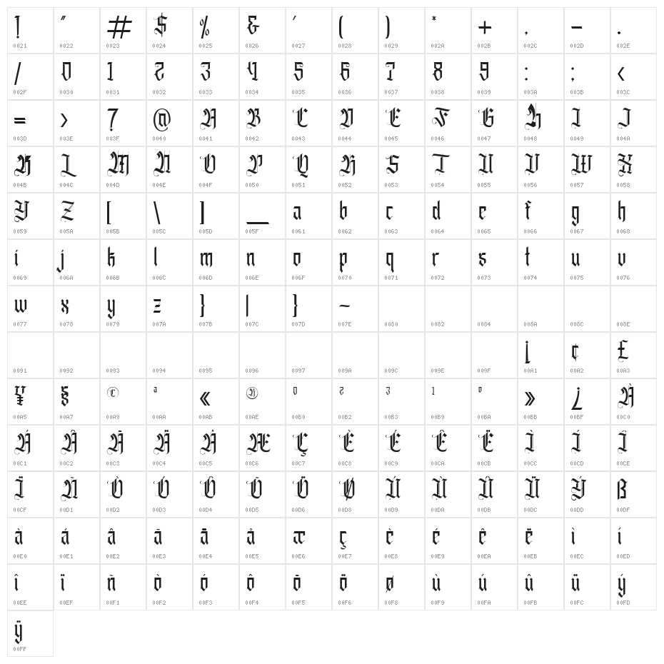 Fasigeko Regular Character Map