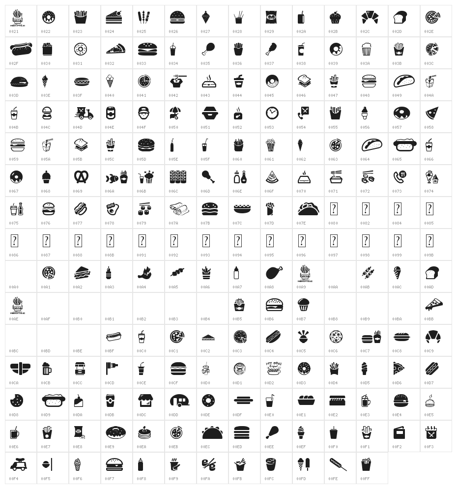 Fast Food Icons Character Map