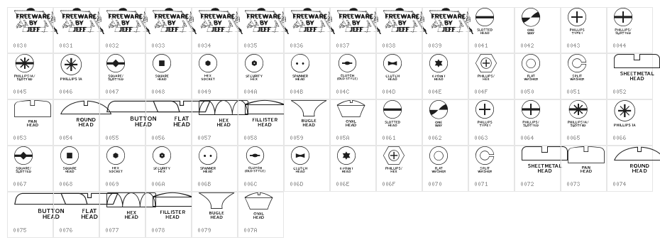 Fasteners JL Character Map