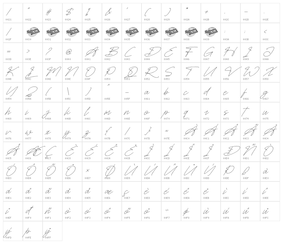 Fasthine Brooks DEMO VERSION Italic Character Map