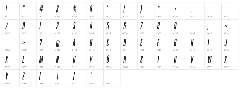 FatCow Italic Character Map