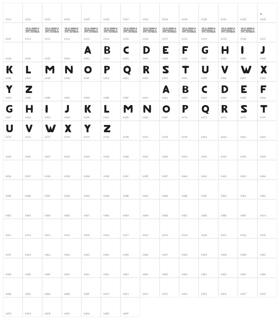 Fatfont Character Map