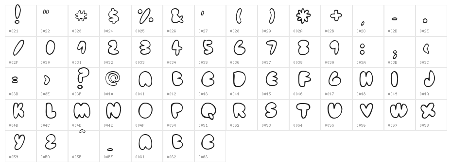 fat ass    outline Character Map