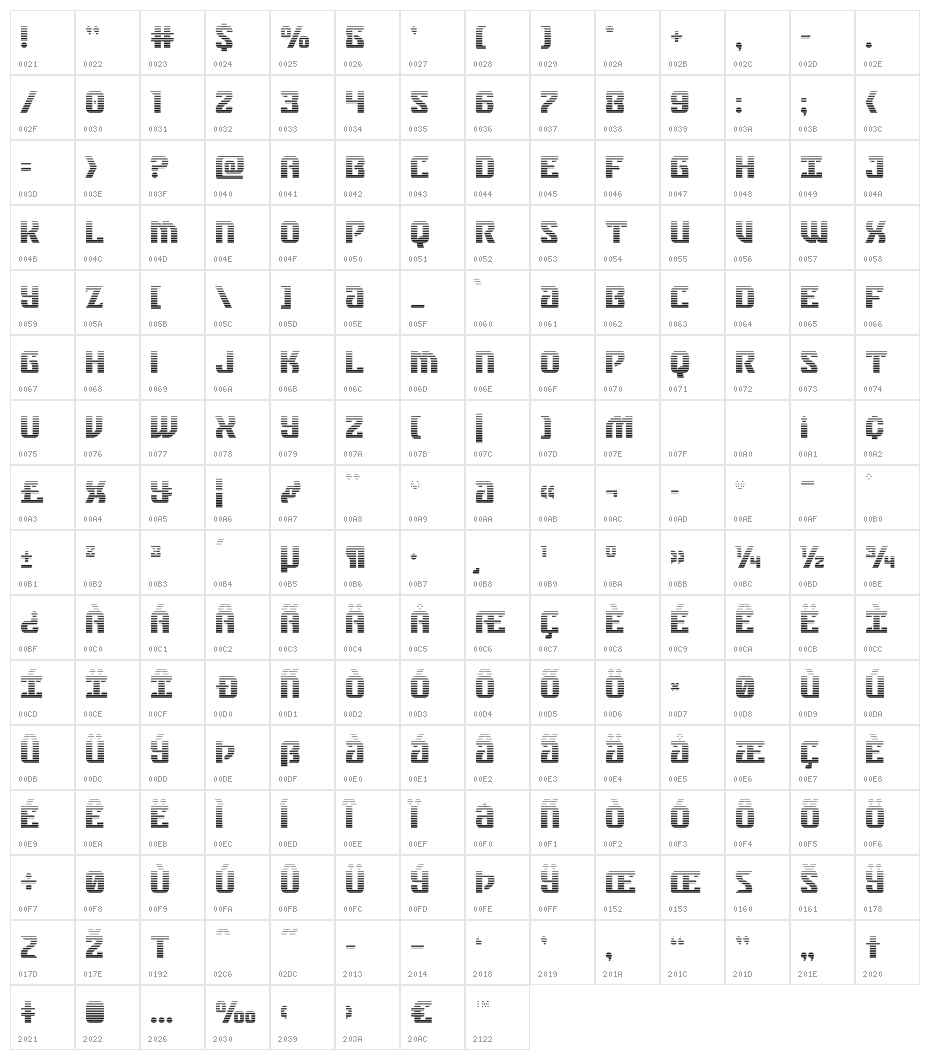 Federal Blue Gradient Character Map