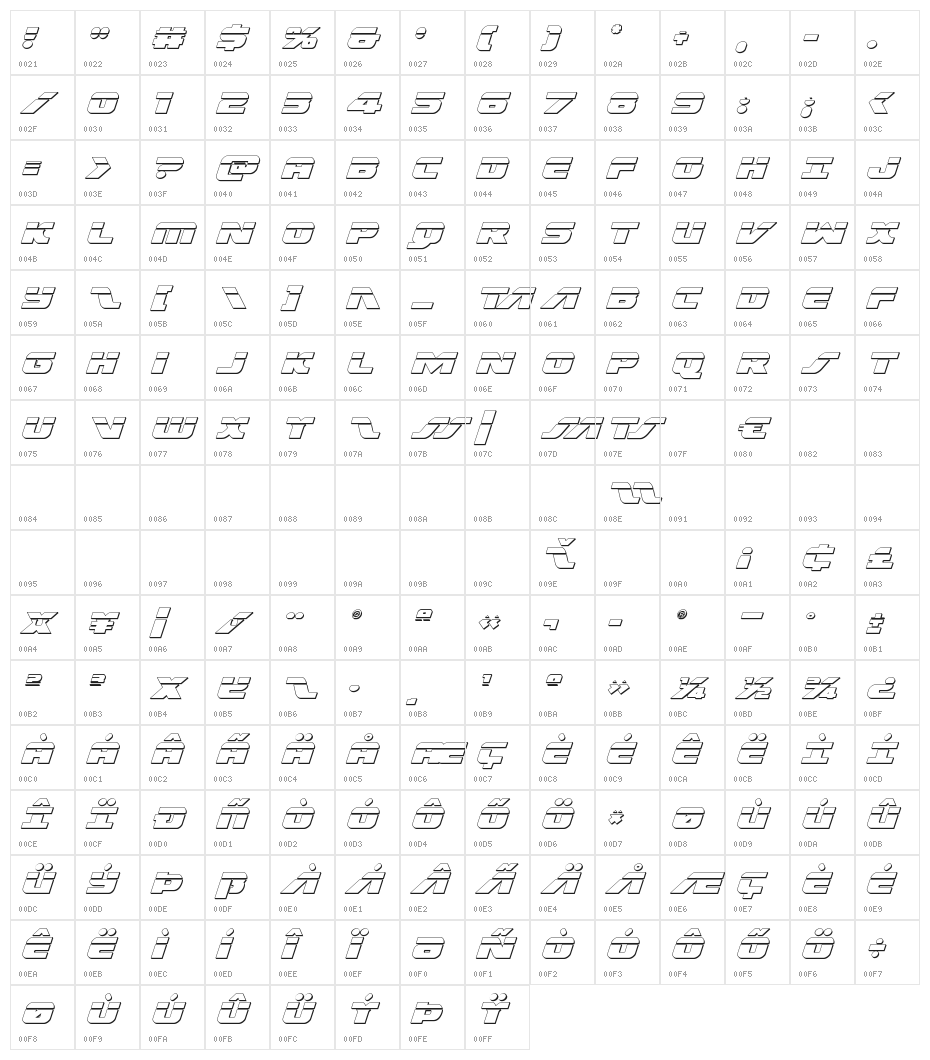 Federal Escort Bullet Italic Character Map