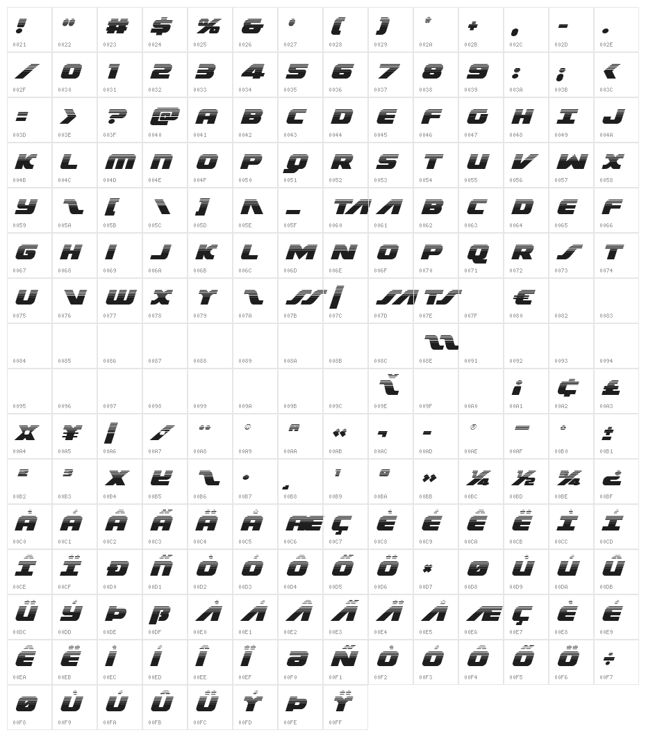 Federal Escort Halftone Italic Character Map