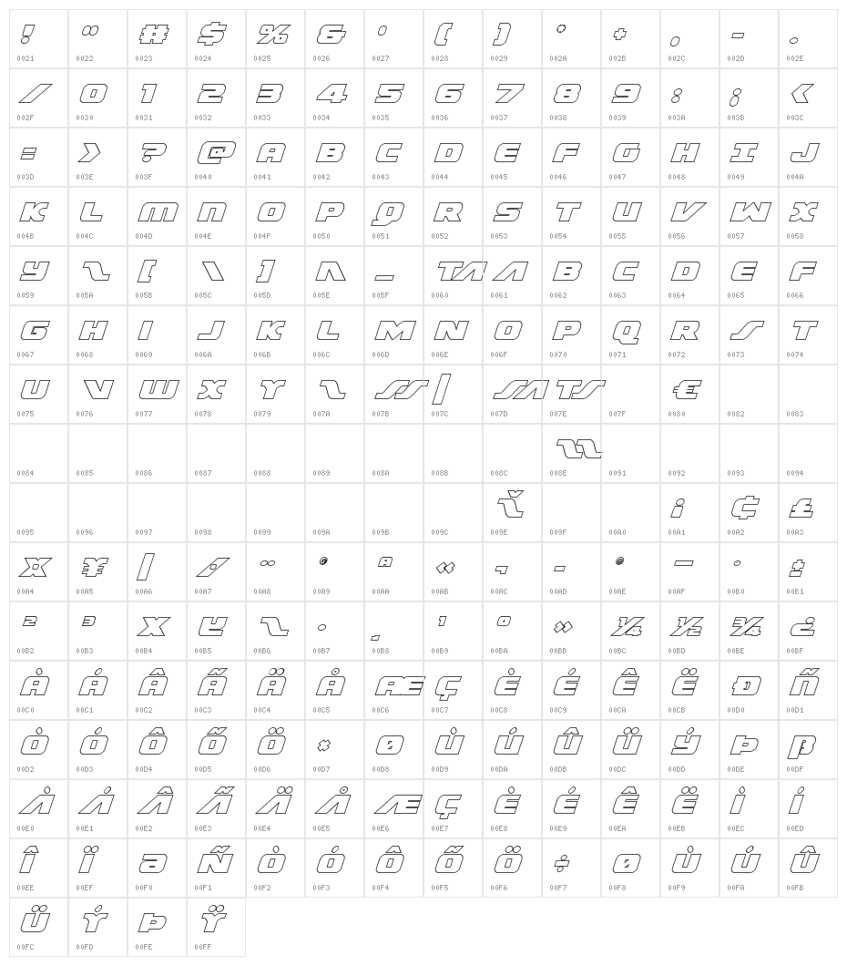 Federal Escort Outline Italic Character Map