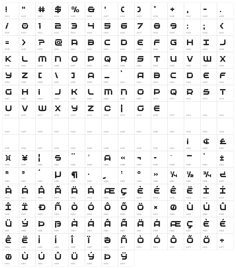 Federal Service Laser Character Map
