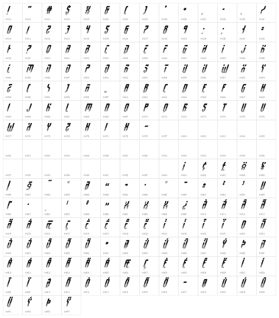 Fedyral II Halftone Italic Character Map