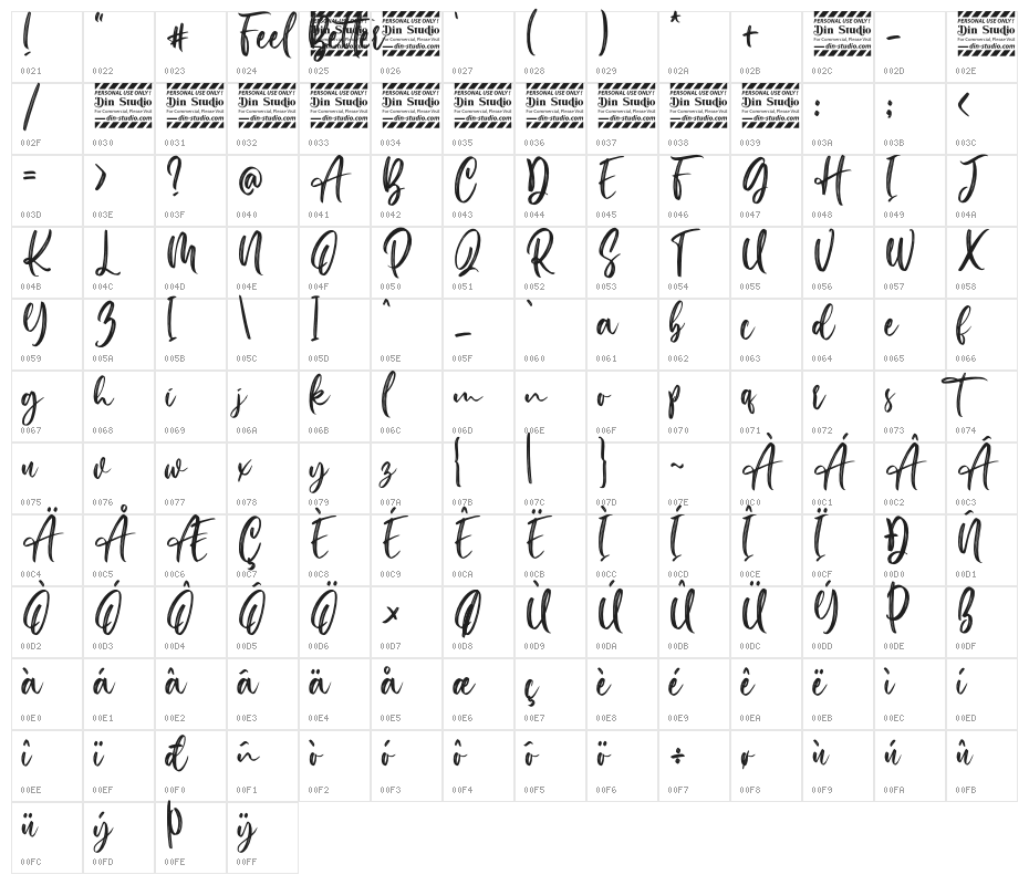Feel Better Personal Use Character Map