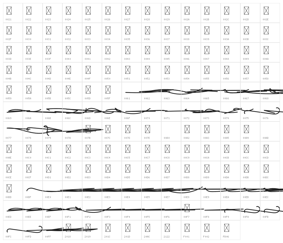 Felicia Signature Swash Character Map