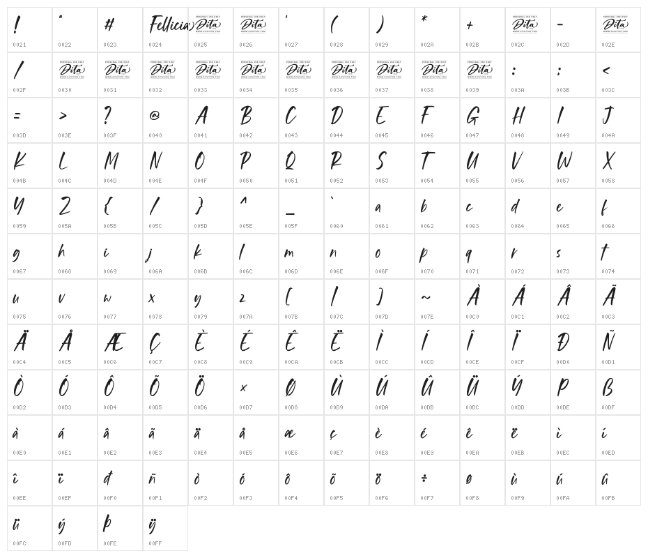 Fellicia Personal Use Character Map