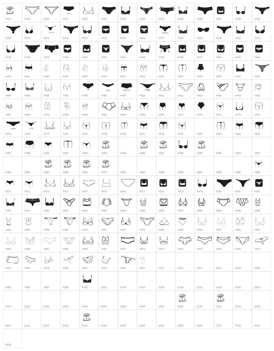 Female Underwear Character Map