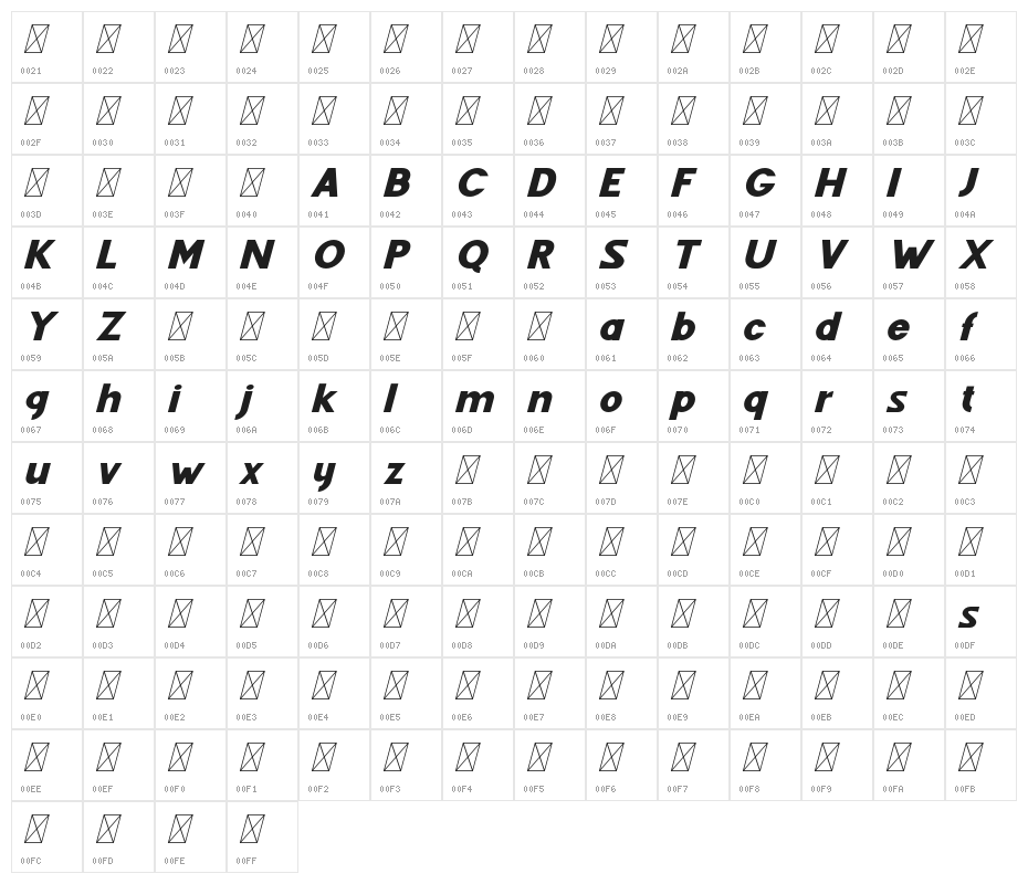 FenordFree-Italic Character Map