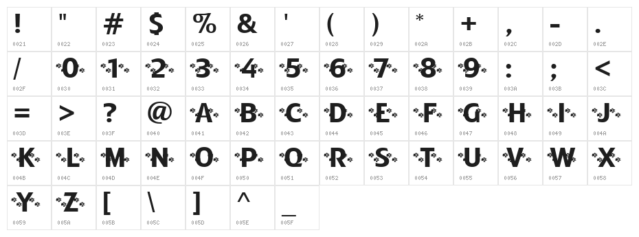 FerretFootPrints Character Map