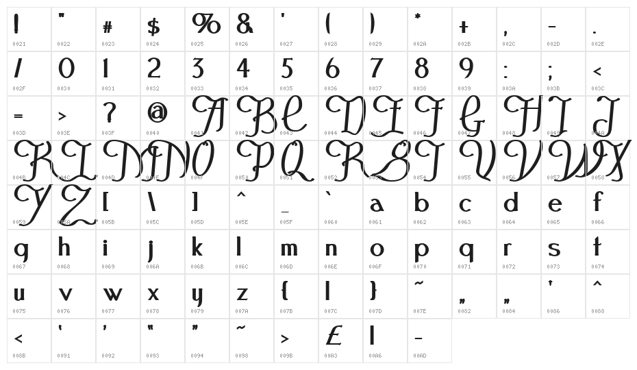 FestivalFlourish Bold Character Map