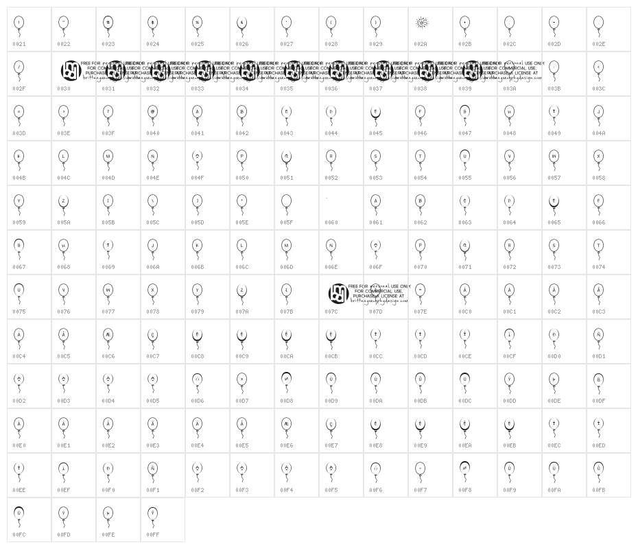 Festive*Balloons Regular Character Map