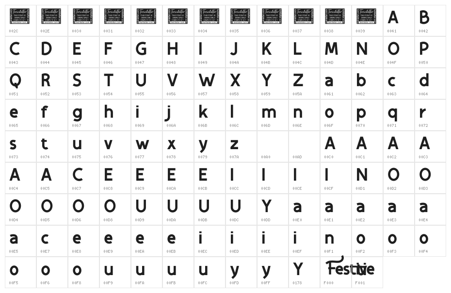 Festive Personal Use Character Map
