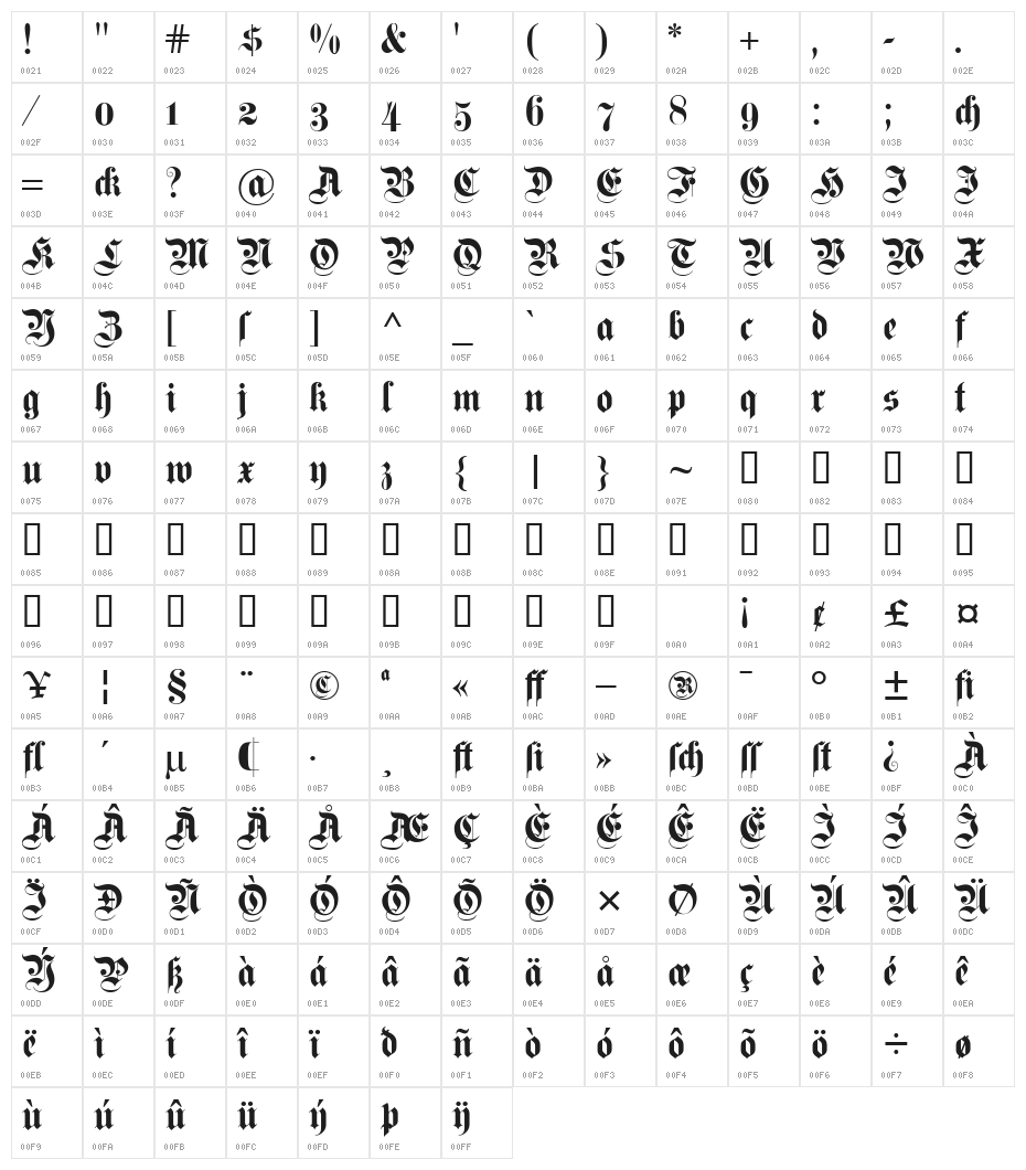 Fette Kanzlei OsF Character Map