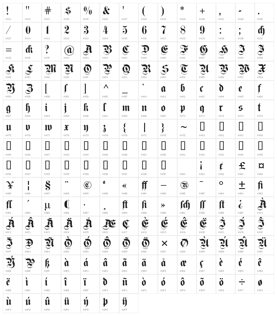 Fette Kanzlei Character Map