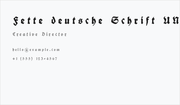 Fette deutsche Schrift UNZ1L Italic Business Card