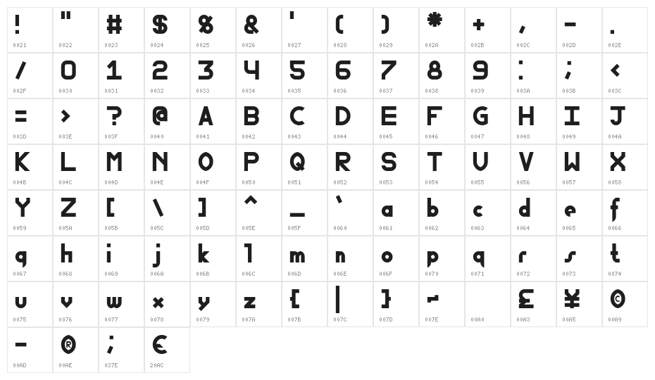 Fewt Bold Character Map