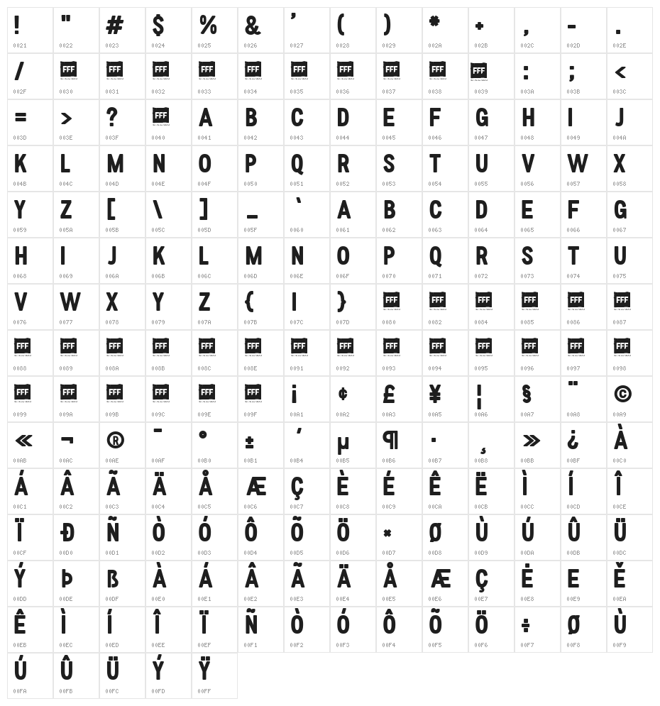 FFF Bold Character Map