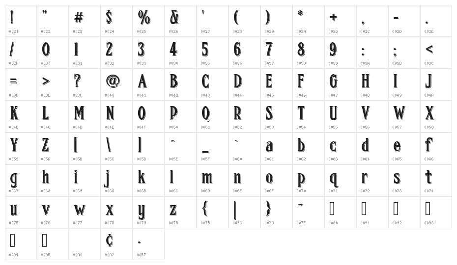 FHA Condensed French Shaded NC Character Map
