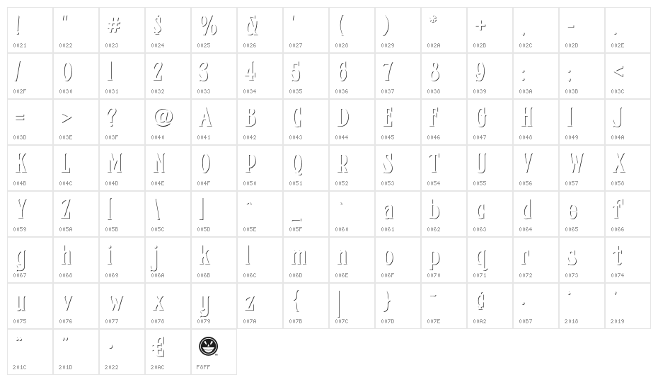 FHACondensedFrenchShadeNC Character Map