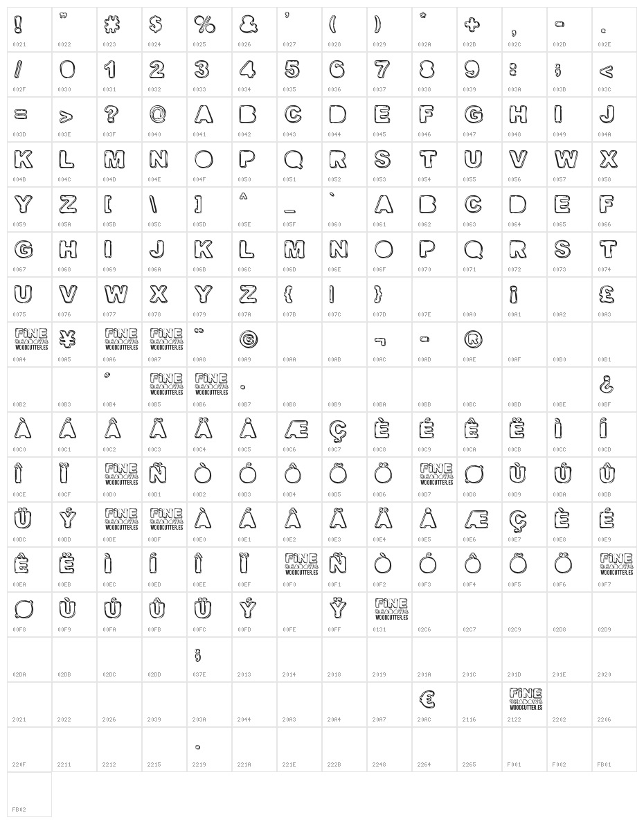 FINE SHADOWS Character Map
