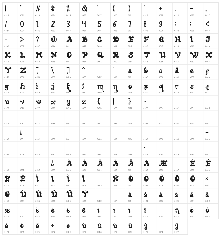 FINE WINTER Character Map