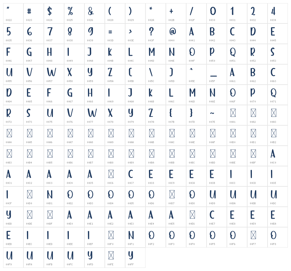 FISHING SUMMER Character Map