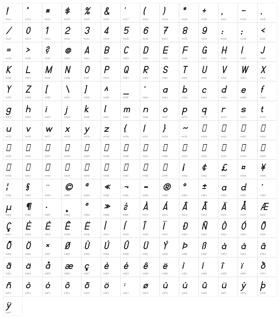 Fibel Nord Bold Italic Character Map