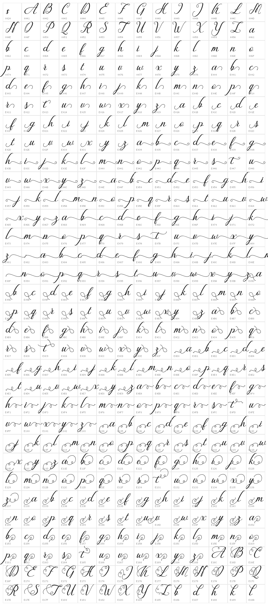 Fiction Italic Character Map