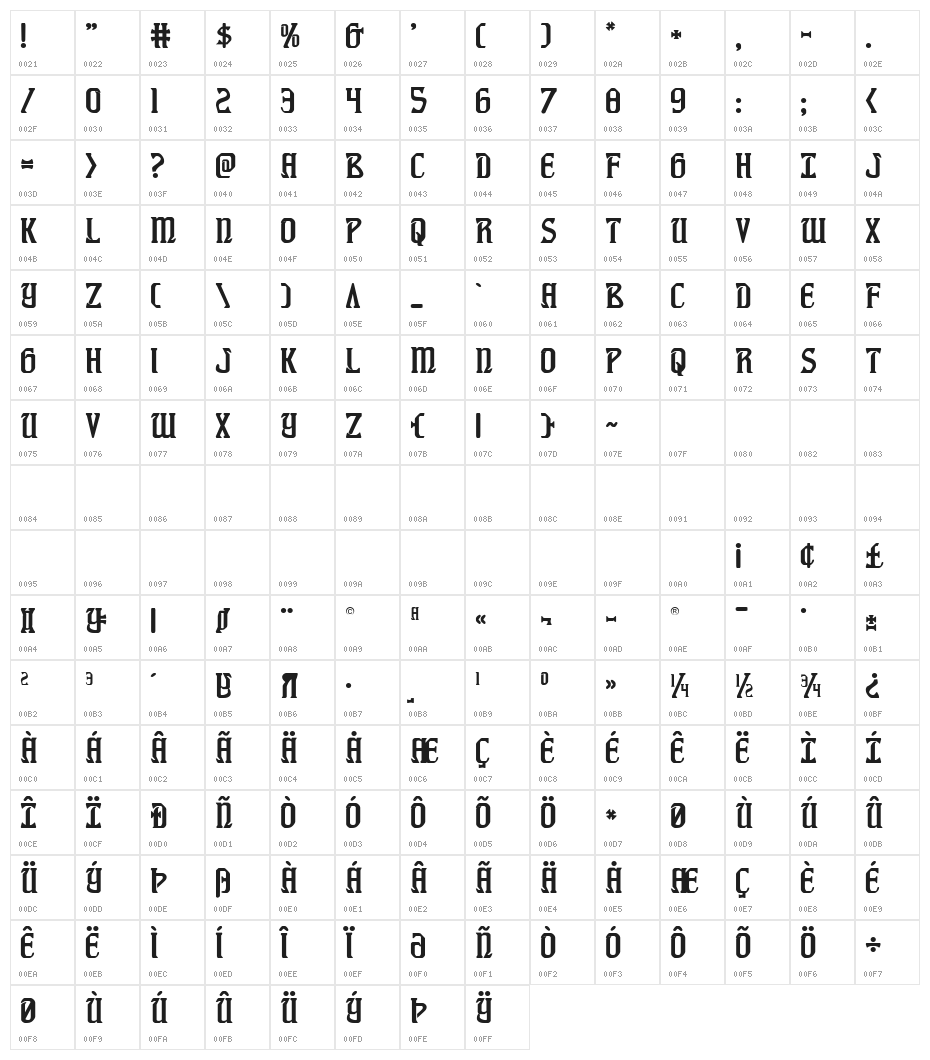 Fiddler's Cove Regular Character Map
