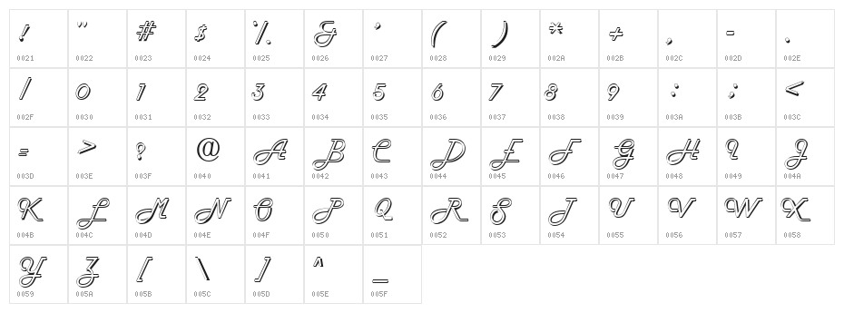 FiftiesHollow Character Map