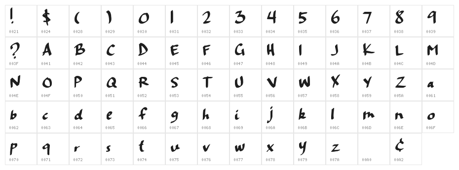 FiftyShadowsDT Character Map