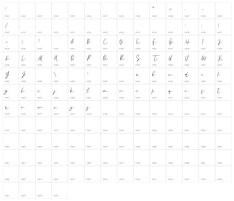 Fillerglad DEMO-Regular Character Map