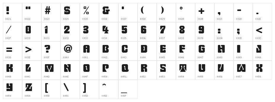 Fillmore Regular Character Map