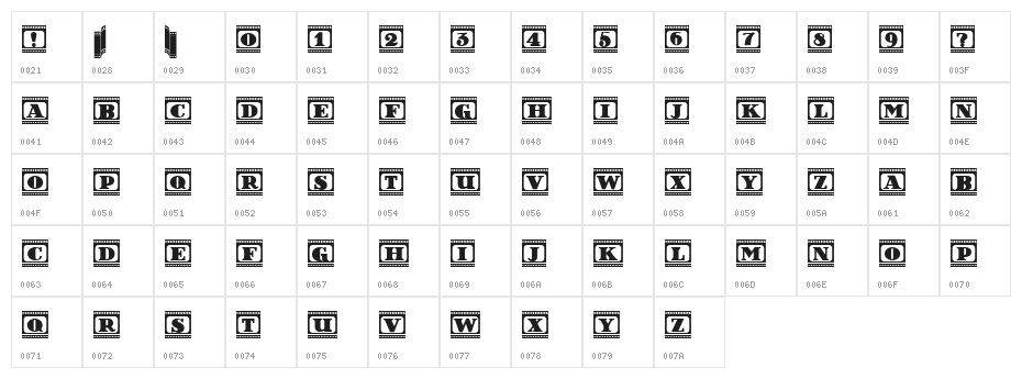Film Letters Regular Character Map