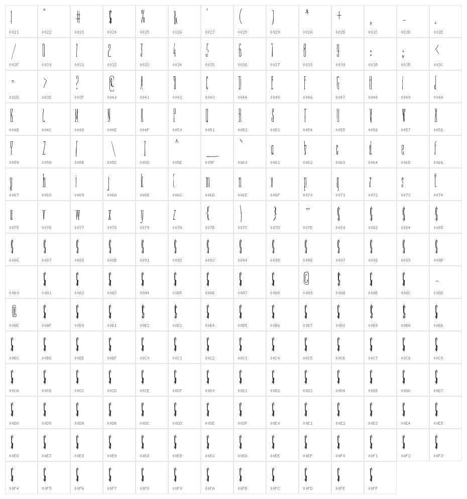 Fine N Tall Character Map