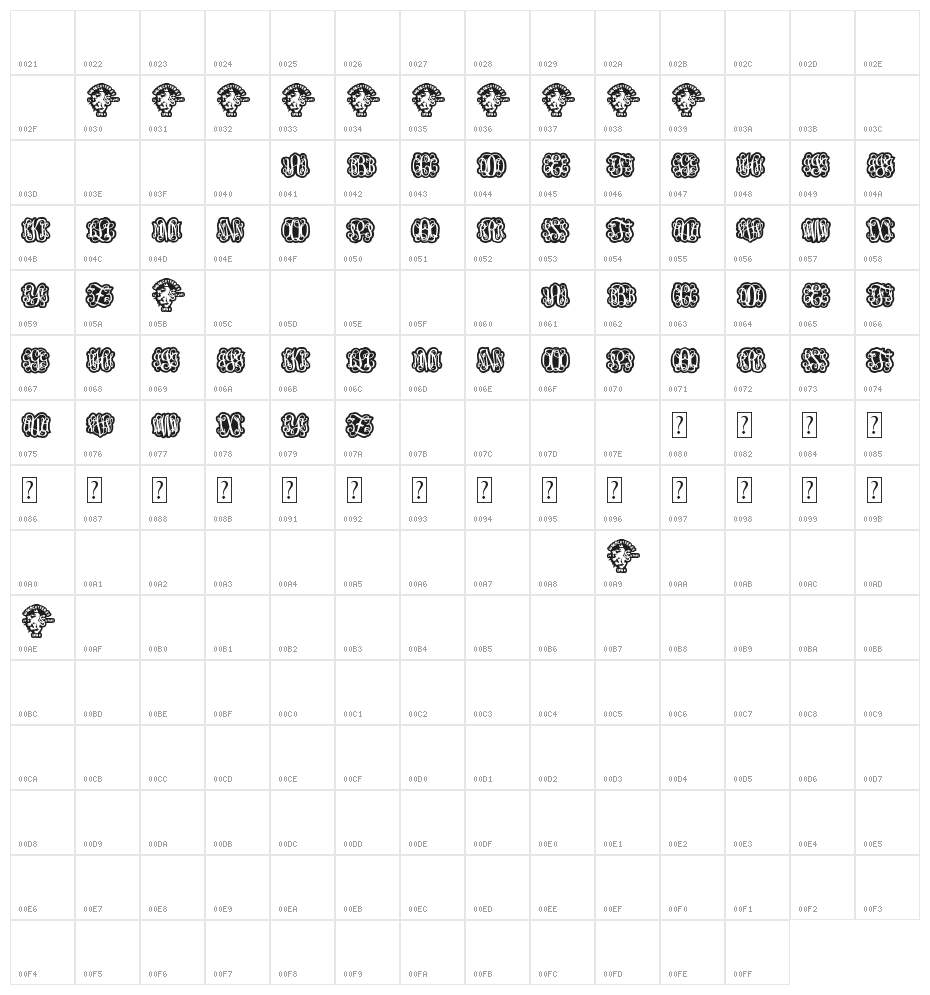 Finegramos Character Map