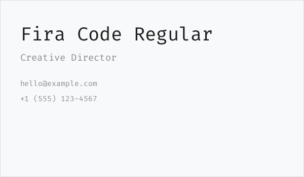 Fira Code Regular Business Card